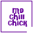 Purple pixelated text 'md chill chick' in stacked arrangement within square frame, with one variant featuring a small purple heart and another a small purple star symbol.
