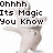 Pixelated character with white hair and blue accents appears in two poses, one standing above a gray rectangle and another peeking over it, accompanied by pixelated text phrases.