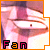 Pixelated close-up of a character's face with pink and white tones, orange border, and 'Fan' text at bottom.