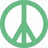 Green peace symbol on left, four lines of green text reading 'peace. out. cub. scout' on right against white background.