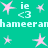 A static image with a teal background featuring repeated pink star shapes and white text elements including "ie <3" and "hameeran".