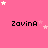 Pink background with white stars and repeated text 'Zavina' in black pixelated font across three