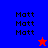 A split-screen image with blue, red, and purple sections displaying repeated 'Matt' text and pixelated stars.