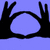 Six display black hand silhouettes forming circular shapes against colored backgrounds, with two central showing heart symbols inside the circles