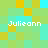 Pixelated of green, yellow, and cyan squares with four instances of the text 'Julieann' in white pixel font