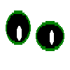Green-bordered circular icons with black backgrounds and white shapes shifting across frames, including vertical bars and curved segments.