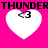 Four white heart shapes on a bright pink background, each containing a black '<3' symbol, with 'THUNDERTHUNDER' text above two hearts and below two hearts.