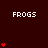 Pixelated dark red background with repeated white 'FROGS' text and varying vertical stacks of red heart symbols.