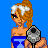 Pixel art featuring two characters and text on a blue background, with light blue sections containing repeated phrases.