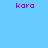 Light blue background with six purple 'kara' text instances and three white rectangular blocks arranged in a pattern