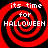 Four identical red and black spiral patterns with white text reading "its time for HALLOWEEN" arranged in a on a solid black background