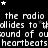 Black background with white text repeating 'the radio' and 'heartbeats', stars scattered throughout, gray rectangle in bottom-right corner.