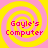 Four identical pixelated icons arranged in a , each featuring pink spiral background with yellow rings and red text reading "Goyle's Computer"