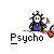 Animated contact sheet of 15 pixel art frames showing a character named Psycho in various poses with another figure, all labeled "Psycho" below each frame.