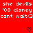 Red background with white pixelated text repeating 'she devils', ''08 disney', and 'cant wait<3' across three , two black heart symbols at bottom center-right