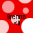 Red background with pink and white circles; four instances of 'Brenna <8' text in black pixelated font.