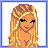 Animated contact sheet of a pixel art character with blonde hair and blue sparkly pants, showing various poses and text overlays including "dance with" and "attitude".