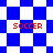 Blue and white checkered pattern with red "SOCCER" text in four positions, transitioning from square to diamond shapes across the image.
