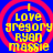 Blue background with red concentric circles and yellow text reading "I Love gregory ryan massie" in four identical quadrants.