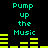 Green text "Pump up the Music" appears above yellow audio equalizer bars on a black background, with equalizer bars changing shape across frames.