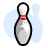 Static pixel art of a bowling pin with red band, white top, gray body, black outline, and light blue background. The pin has a star symbol on its side.