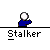 Animated pixel art of a figure in blue or yellow clothing with white head, performing gestures under the text "Stalker" on gray background.