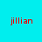 Red text 'jillian' on cyan background with shifting purple-pink radial gradients in four quadrants.