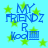 Blue pixelated text "MY FRIENDZ R Kool" on light blue background with green stars, animated star positions.