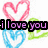 A digital illustration of four heart shapes in pink, blue, and green with a black text overlay reading 'i love you' on the left side.