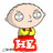 Pixelated cartoon character with large eyes and yellow shirt holding red 'HE' sign, blue 'IS' sign, and black 'AWESOME' banner across bottom.