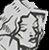 Pixelated grayscale image of a woman's face with closed eyes, accompanied by changing text and red accents