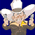 A pixelated cartoon character with a white hat and yellow tie holding two large white objects against blue and green backgrounds, part of an animated contact sheet.