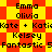 Static pixel art displays repeated names on a red-yellow checkered background with star-like shapes.