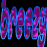 Pixelated text logo in blue and magenta hues on black background with visible dithering and anti-aliasing effects.