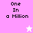 Pixelated text "One In a Million" on pink and white backgrounds with a white star icon on pink and a pink star icon on white.