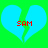 Two identical blue broken hearts on a bright green background with red pixelated text 'SAM' inside each heart.
