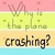 A pixelated image with repeated text "Why is the plane crashing?" across colored horizontal bands.