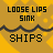 Static pixel art image with yellow and brown background, black text reading LOOSE LIPS SINK SHIPS arranged in three lines above a dark wave graphic.