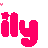 pink 'ily' text icons with small heart accents, some showing subtle animation changes in heart placement and size across frames