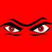 Red background with repeated stylized eyes and abstract red shapes, some frames showing additional diagonal lines.
