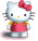 Pixelated Hello Kitty avatar with red bow, pink dress, and yellow accents on gray background.