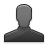 Pixelated grayscale icon of a featureless human figure with rounded head and broad shoulders on solid light gray background