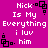 A static image with a bright magenta background displays white pixelated text reading "Nick Is My Everything i luv him" alongside black square-based icons.