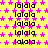 Yellow background with repeating pink star patterns and black text reading 'lalala' in multiple