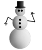 Two static frames of a snowman icon with top hat, black button eyes and buttons, and stick arms in waving pose against gray background.