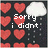 Pixelated animation of red hearts, white cloud, and falling gray dots on black background with text reading 'Sorry i didnt mean to break your heart....'