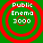 Green background with four identical red concentric circles, each containing white text reading 'Public Enema 3000' in pixelated font.