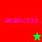 Pixelated icon with red and green background sections, pink text 'AKAR<333', and two star-shaped figures in different colors.