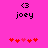 Pixelated pink background with black text '<3 joey' and red heart symbols below, showing animation where one central heart changes color.
