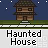 Animated contact sheet showing 23 frames of a pixel art haunted house icon with changing facial expressions and character reactions across multiple scenes.